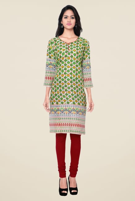Triveni Green Printed Blended Cotton Kurta Triveni Green Printed Blended Cotton Kurta
