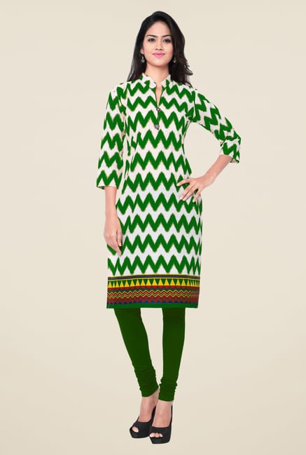 Triveni White & Green Printed Blended Cotton Kurta Triveni White & Green Printed Blended Cotton Kurta