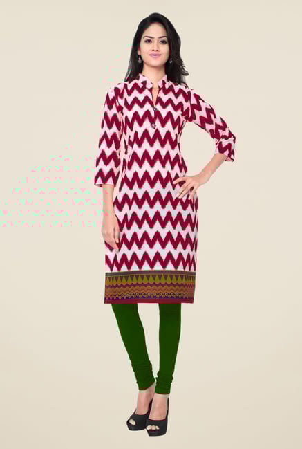 Triveni White & Pink Printed Blended Cotton Kurta Triveni White & Pink Printed Blended Cotton Kurta