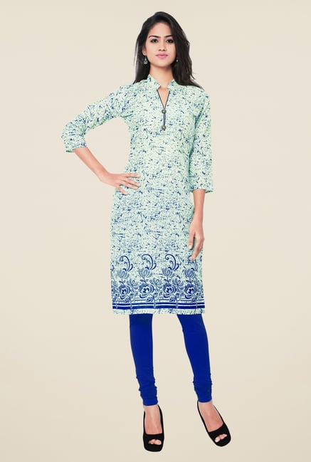 Triveni Blue Printed Blended Cotton Kurta Triveni Blue Printed Blended Cotton Kurta