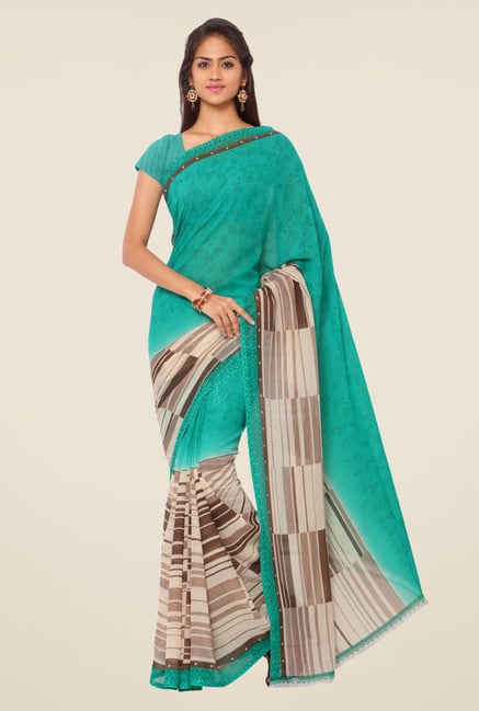 Triveni Turquoise Printed Faux Georgette Saree Triveni Turquoise Printed Faux Georgette Saree