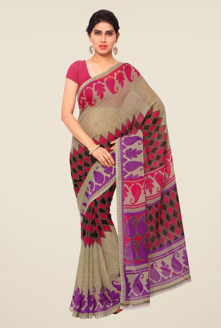 Triveni Beige & Purple Printed Faux Georgette Saree Triveni Beige & Purple Printed Faux Georgette Saree