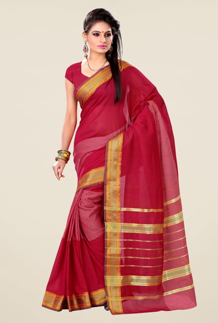 Triveni Dark Pink Solid Blended Cotton Saree Triveni Dark Pink Solid Blended Cotton Saree
