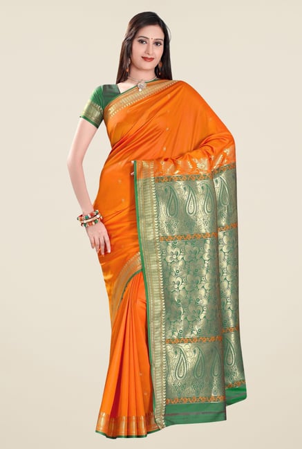 Triveni Orange Printed Art Silk Saree Triveni Orange Printed Art Silk Saree
