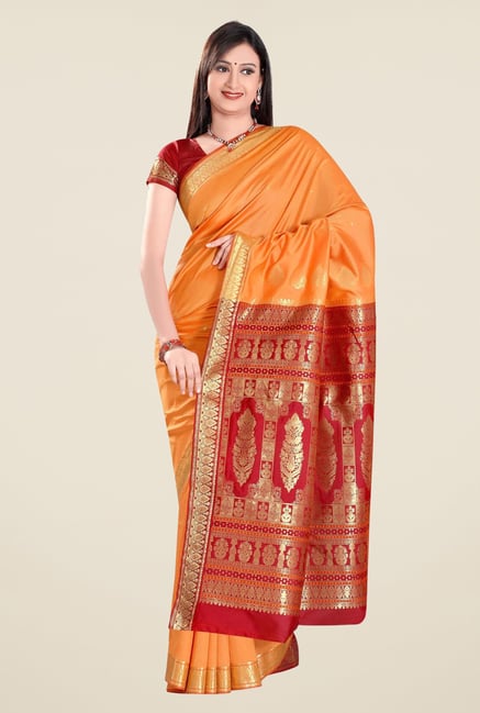 Triveni Orange Printed Art Silk Saree Triveni Orange Printed Art Silk Saree