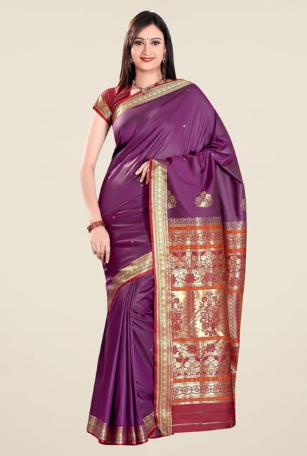 Triveni Purple Printed Art Silk Saree Triveni Purple Printed Art Silk Saree