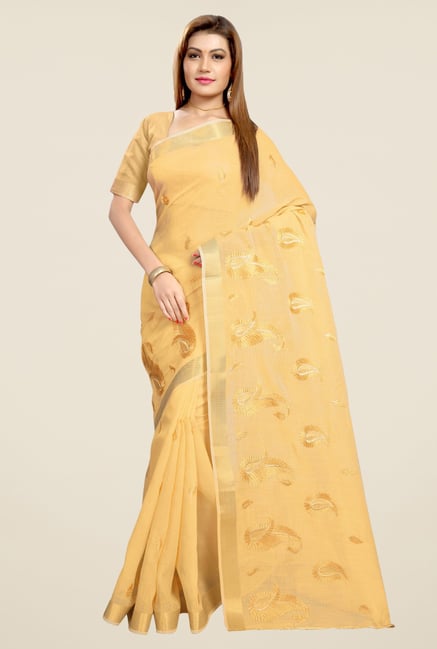 Triveni Yellow Embroidered Blended Cotton Saree Triveni Yellow Embroidered Blended Cotton Saree