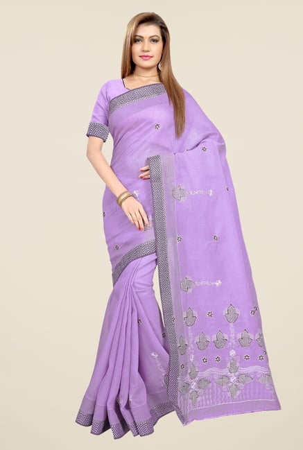 Triveni Purple Embroidered Blended Cotton Saree Triveni Purple Embroidered Blended Cotton Saree