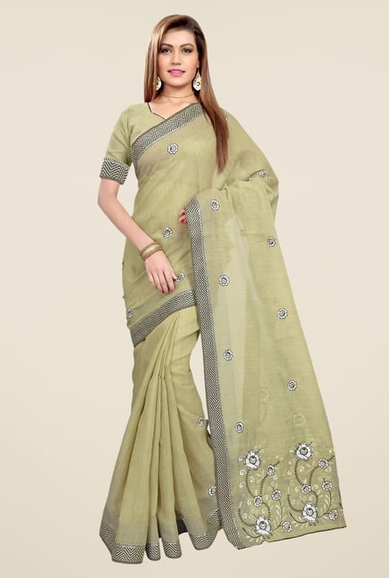 Triveni Khaki Embroidered Blended Cotton Saree Triveni Khaki Embroidered Blended Cotton Saree