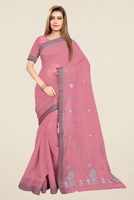 Triveni Pink Embroidered Blended Cotton Saree Triveni Pink Embroidered Blended Cotton Saree