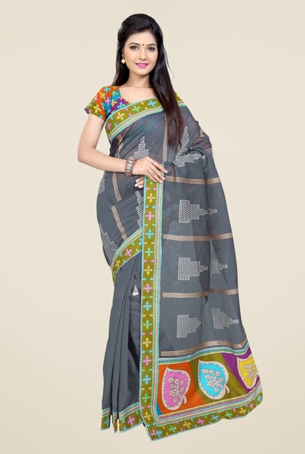 Triveni Grey Printed Blended Cotton Saree Triveni Grey Printed Blended Cotton Saree
