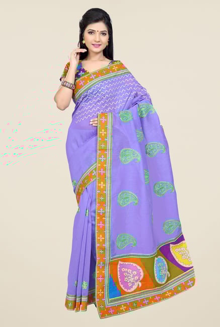 Triveni Purple Embroidered Blended Cotton Saree Triveni Purple Embroidered Blended Cotton Saree
