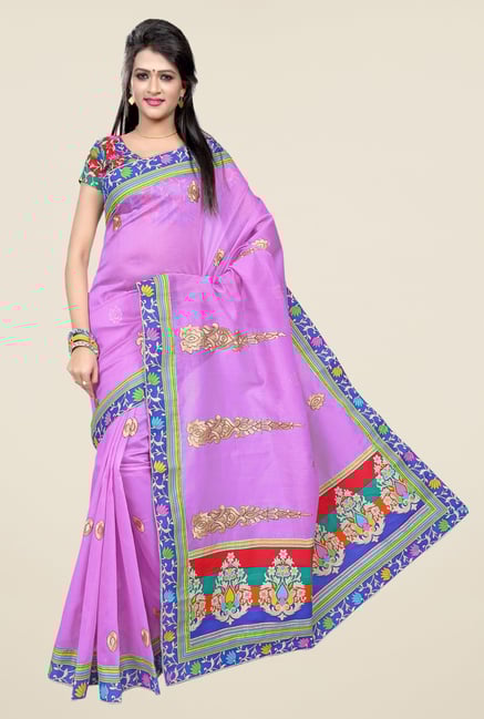 Triveni Purple Printed Blended Cotton Saree Triveni Purple Printed Blended Cotton Saree