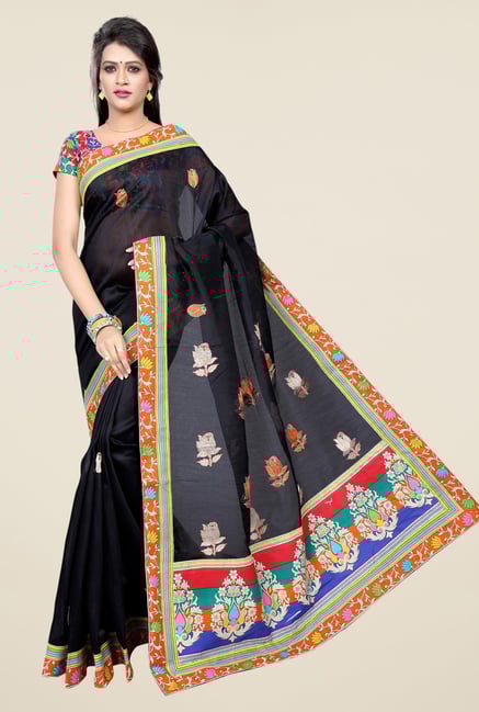 Triveni Black Embroidered Blended Cotton Saree Triveni Black Embroidered Blended Cotton Saree