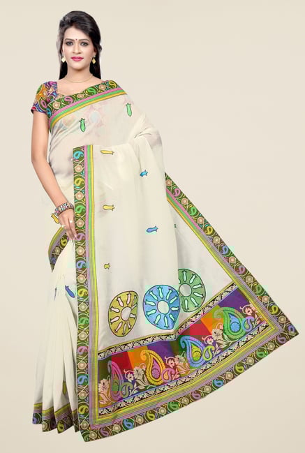 Triveni Cream Printed Blended Cotton Saree Triveni Cream Printed Blended Cotton Saree