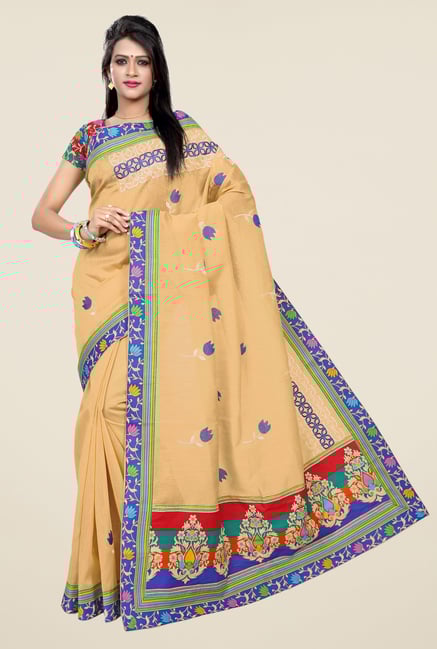 Triveni Dark Beige Embroidered Blended Cotton Saree Triveni Dark Beige Embroidered Blended Cotton Saree