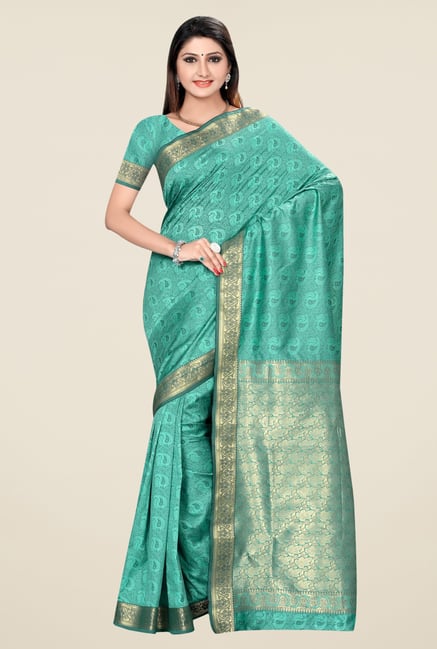 Triveni Turquoise Paisley Print Art Silk Saree Triveni Turquoise Paisley Print Art Silk Saree