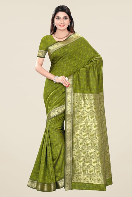 Triveni Green Paisley Print Art Silk Saree Triveni Green Paisley Print Art Silk Saree