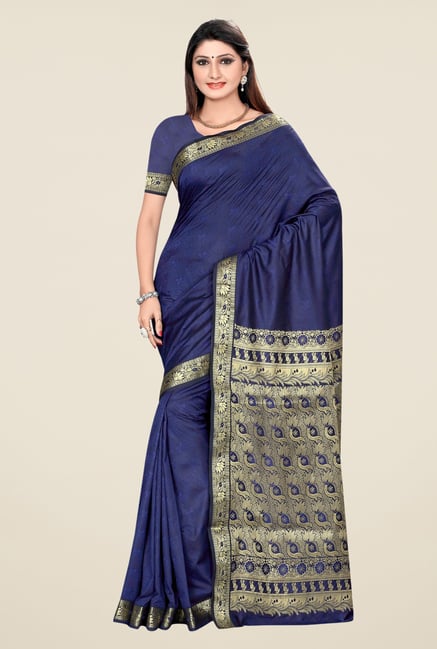 Triveni Dark Blue Printed Art Silk Saree Triveni Dark Blue Printed Art Silk Saree