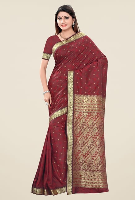 Triveni Maroon Printed Art Silk Saree Triveni Maroon Printed Art Silk Saree