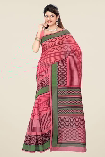 Triveni Pink Printed Blended Cotton Saree Triveni Pink Printed Blended Cotton Saree