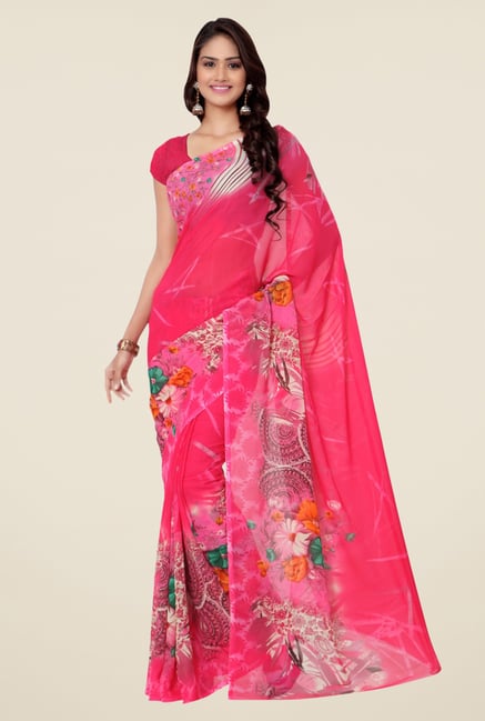 Triveni Pink Printed Faux Georgette Saree Triveni Pink Printed Faux Georgette Saree
