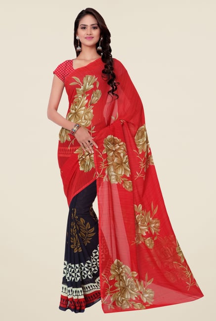 Triveni Coral Floral Print Faux Georgette Saree Triveni Coral Floral Print Faux Georgette Saree