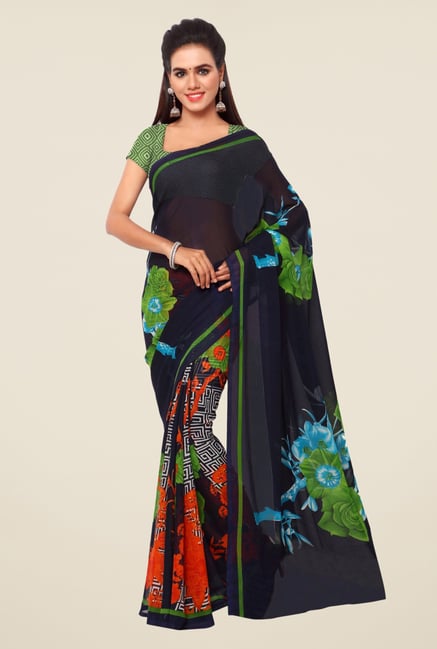 Triveni Purple Floral Print Faux Georgette Saree Triveni Purple Floral Print Faux Georgette Saree