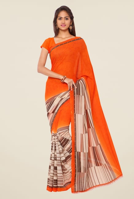 Triveni Orange Printed Faux Georgette Saree Triveni Orange Printed Faux Georgette Saree