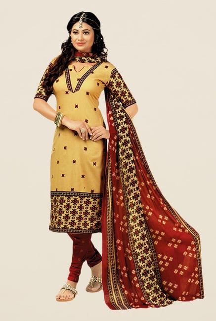 Salwar Studio Beige & Maroon Floral Print Dress Material Salwar Studio Beige & Maroon Floral Print Dress Material