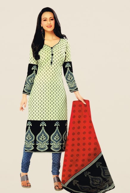 Salwar Studio Cream & Grey Floral Print Dress Material Salwar Studio Cream & Grey Floral Print Dress Material