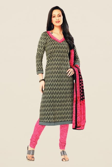 Salwar Studio Black & Pink Floral Print Dress Material Salwar Studio Black & Pink Floral Print Dress Material