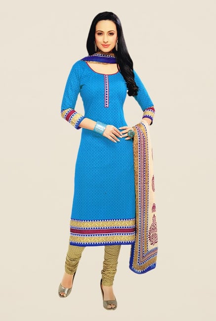 Salwar Studio Blue & Bronze Floral Print Dress Material Salwar Studio Blue & Bronze Floral Print Dress Material