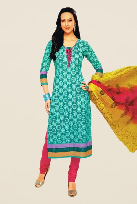 Salwar Studio Turquoise & Pink Floral Print Dress Material Salwar Studio Turquoise & Pink Floral Print Dress Material