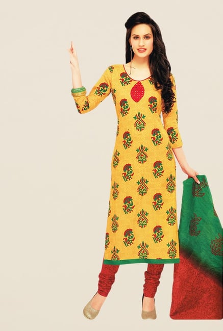 Salwar Studio Yellow & Red Print Cotton Dress Material Salwar Studio Yellow & Red Print Cotton Dress Material