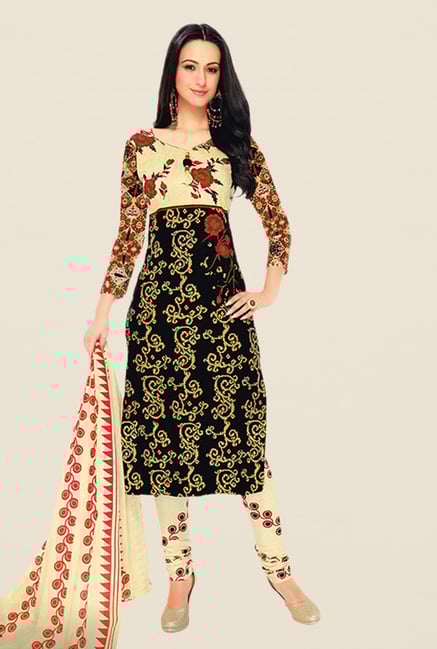 Salwar Studio Black & Beige Floral Print Dress Material Salwar Studio Black & Beige Floral Print Dress Material