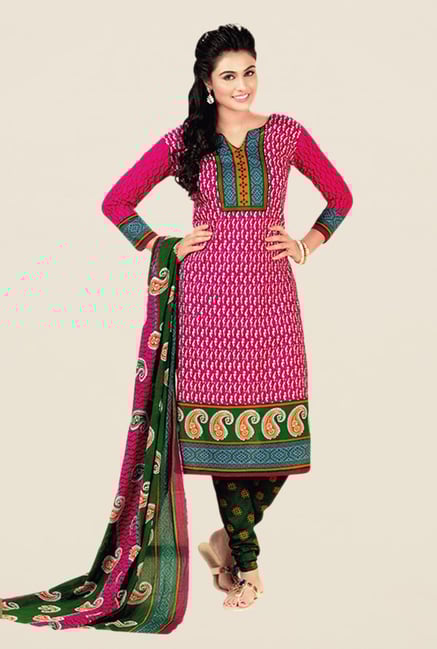 Salwar Studio Pink & Green Printed Dress Material Salwar Studio Pink & Green Printed Dress Material