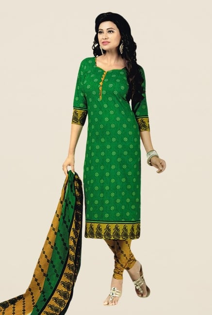 Salwar Studio Green & Mustard Floral Print Dress Material Salwar Studio Green & Mustard Floral Print Dress Material