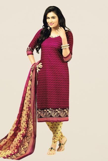 Salwar Studio Magenta & Beige Printed Dress Material Salwar Studio Magenta & Beige Printed Dress Material