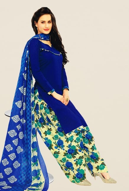 Salwar Studio Blue & Beige Solid Dress Material Salwar Studio Blue & Beige Solid Dress Material