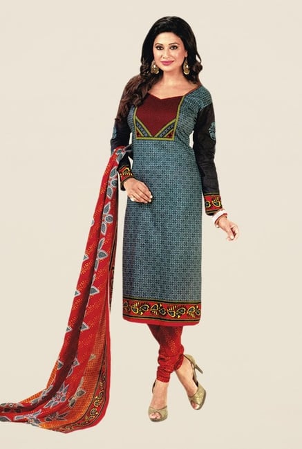 Salwar Studio Grey & Red Floral Print Dress Material Salwar Studio Grey & Red Floral Print Dress Material