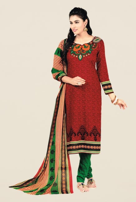 Salwar Studio Red & Green Floral Print Dress Material Salwar Studio Red & Green Floral Print Dress Material