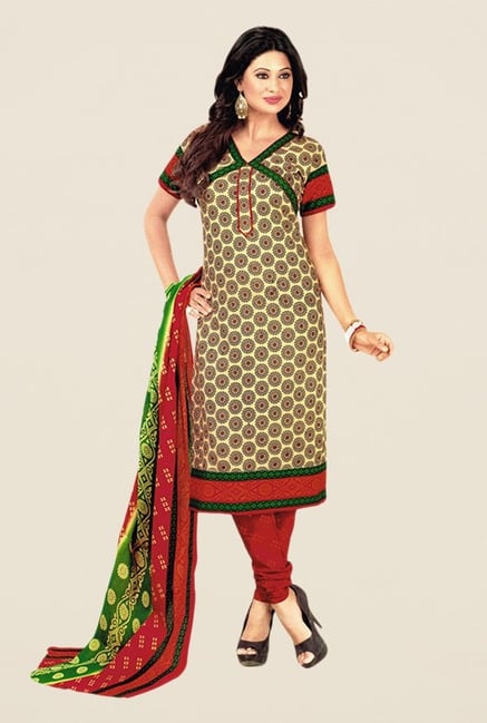 Salwar Studio Beige & Red Floral Print Dress Material Salwar Studio Beige & Red Floral Print Dress Material
