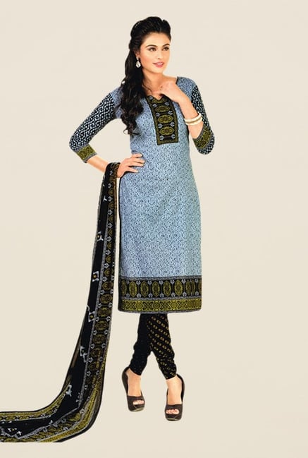 Salwar Studio Grey & Black Floral Print Dress Material Salwar Studio Grey & Black Floral Print Dress Material