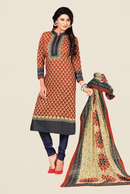 Salwar Studio Red & Violet Floral Print Dress Material Salwar Studio Red & Violet Floral Print Dress Material