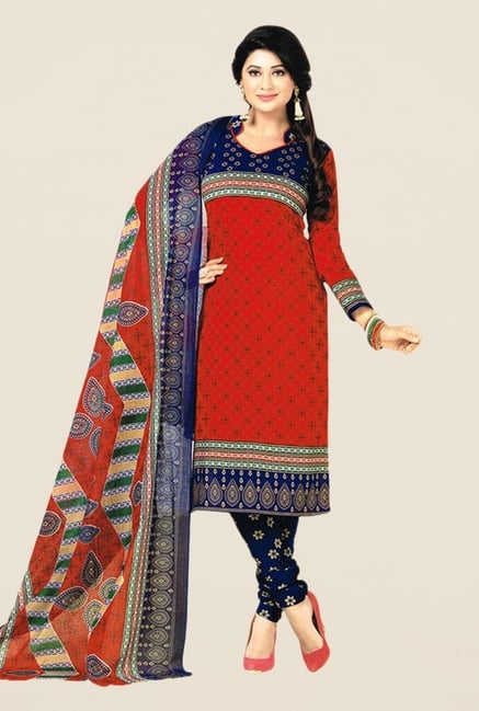 Salwar Studio Red & Blue Floral Print Dress Material Salwar Studio Red & Blue Floral Print Dress Material