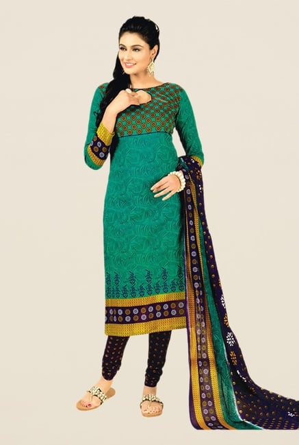 Salwar Studio Green & Navy Floral Print Dress Material Salwar Studio Green & Navy Floral Print Dress Material