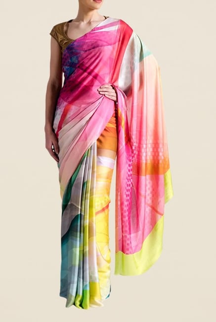 Satya Paul Multicolor Super Georgette Satin Saree Satya Paul Multicolor Super Georgette Satin Saree