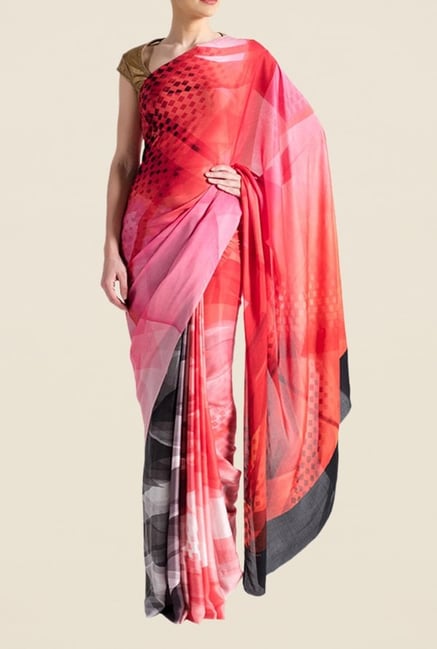 Satya Paul Red Super Georgette Saree Satya Paul Red Super Georgette Saree