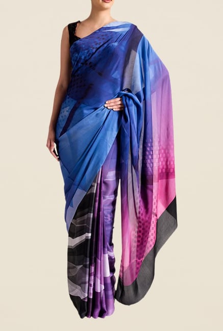 Satya Paul Blue & Pink Super Georgette Saree Satya Paul Blue & Pink Super Georgette Saree